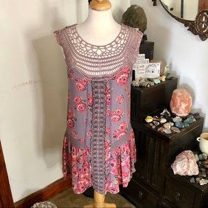 Free People M PURPLE Crochet Sleeveless Boho Dress